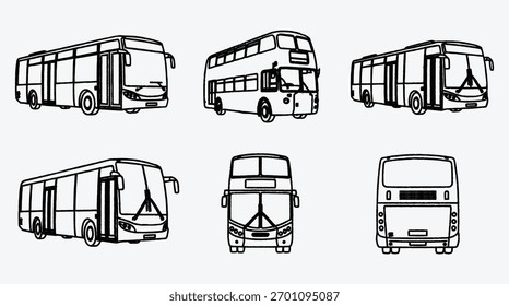 Outline Illustrations of Buses Single and Double Decker Vehicles Transportation