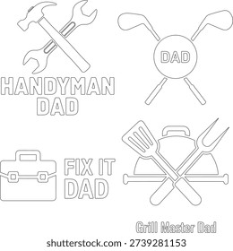 Outline illustrations celebrating different types of devoted fathers and dads