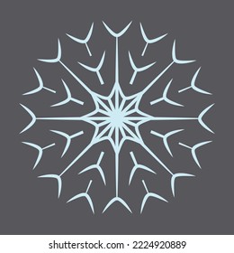 La imagen de contorno de un copo de nieve abstracto de apertura sobre un fondo gris en un tono azul de moda.