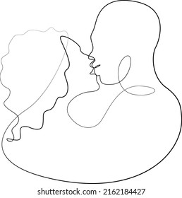 Outline image of an African American couple kissing. Kiss, vector illustration isolated on white background