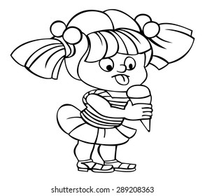Outline image of a girl is eating ice cream