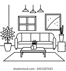 Outline image of home interior. Vector clip art.