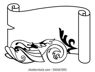 Outline image of the paper scroll and fantasy fish