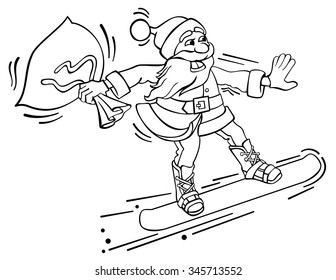 Outline image of Santa Claus riding snowboard