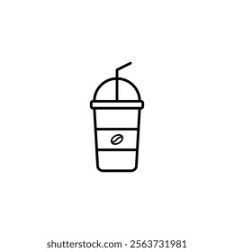 Outline image of a takeaway coffee cup with a domed lid and a straw, suitable for modern beverage concepts.