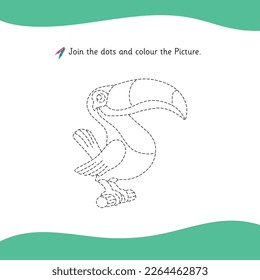 Outline image of toucan, bird outline vector, Color the picture activity 