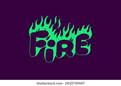 Outline image of the word “FIRE” stylized to look like it’s on fire. Neon sign. Vector image.