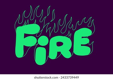 Outline image of the word “FIRE” stylized to look like it’s on fire. Neon sign. Vector image.