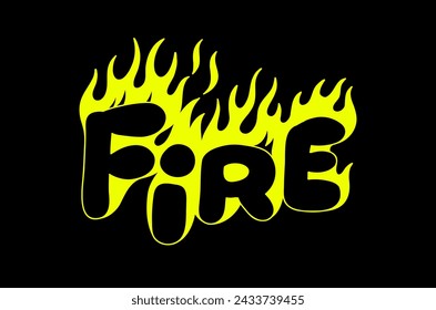 Outline image of the word “FIRE” stylized to look like it’s on fire. Neon sign. Vector image.