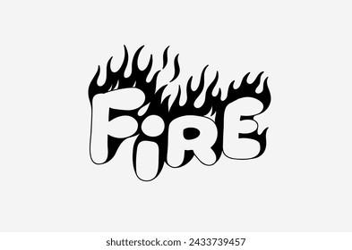 Outline image of the word “FIRE” stylized to look like it’s on fire. Neon sign. Vector image.