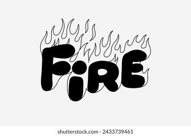 Outline image of the word “FIRE” stylized to look like it’s on fire. Neon sign. Vector image.