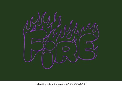 Outline image of the word “FIRE” stylized to look like it’s on fire. Neon sign. Vector image.