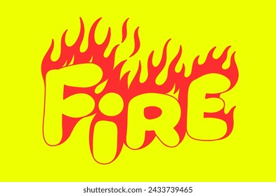 Outline image of the word “FIRE” stylized to look like it’s on fire. Neon sign. Vector image.