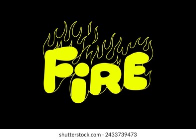 Outline image of the word “FIRE” stylized to look like it’s on fire. Neon sign. Vector image.