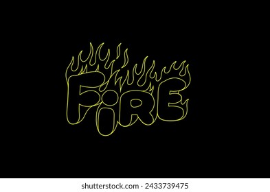 Outline image of the word “FIRE” stylized to look like it’s on fire. Neon sign. Vector image.