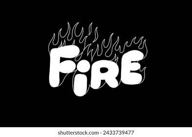 Outline image of the word “FIRE” stylized to look like it’s on fire. Neon sign. Vector image.