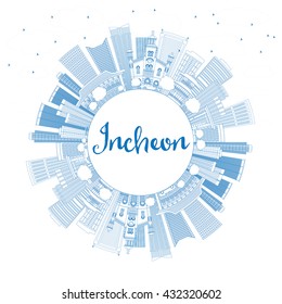 Outline Incheon Skyline with Blue Buildings and Copy Space. Vector Illustration. Business Travel and Tourism Concept with Modern Buildings. Image for Presentation Banner Placard and Web Site.