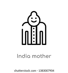 outline india mother vector icon. isolated black simple line element illustration from india concept. editable vector stroke india mother icon on white background