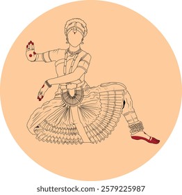 Outline of Indian Bharatnatyam Dancer in Sitting Pose