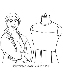 Outline of Indian female fashion designer posing for camera facing