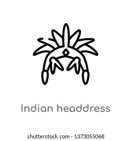 outline indian headdress vector icon. isolated black simple line element illustration from culture concept. editable vector stroke indian headdress icon on white background