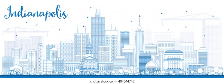 Outline Indianapolis Skyline with Blue Buildings. Vector Illustration. Business Travel and Tourism Concept with Modern Buildings. Image for Presentation Banner Placard and Web Site.