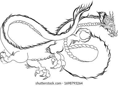 outline infinity dragon isolate on white background.Japanese dragon tattoo.