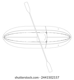 Outline of Inflatable Boat With Peddle. Cartoon Simple Style Isolated Flat Vector Illustration On White Background. Rubber inflatable boat transportation vector. Top view.