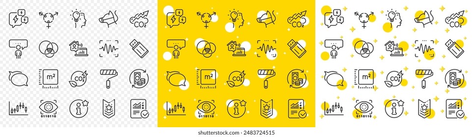 Outline Info, Stress and Dog leash line icons pack for web with Paint roller, Voice wave, Usb flash line icon. Shoulder strap, Genders, Talk bubble pictogram icon. Consulting business. Vector