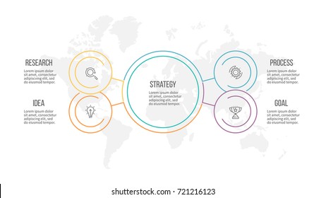 Outline Infographic. Organization Chart With 4 Options, Sections. Vector Template.