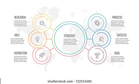 Outline infographic. Organization chart with 6 options, sections. Vector template.