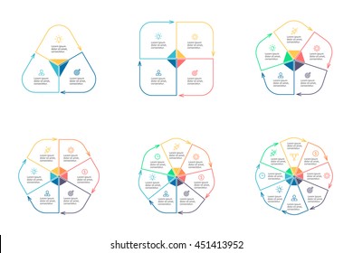 Outline Infographics. Triangle, Square, Pentagon, Hexagon, Heptagon, Octagon. Linear Diagrams With 3, 4, 5, 6, 7, 8 Steps. Vector Thin Line Design Elements.