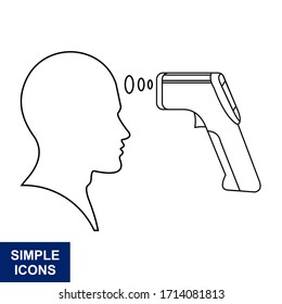 Outline Of Infrared Forehead Body Thermometer Temperature With A White Background.