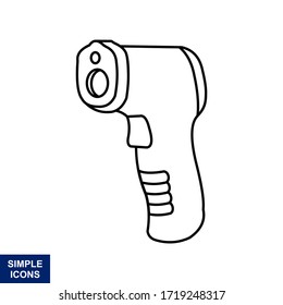 An outline of an infrared thermometer gun for the forehead with a standard temperature range. Vector illustration.
