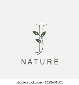 Outline Initial Letter J Nature Leaf  logo icon vector design concept luxury floral leaf  for luxuries or nature business identity.