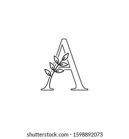 Outline Initial Letter A logo icon. Monogram Nature Floral leafs  vector design concept on black and white color.