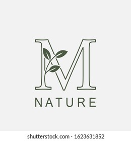 Outline Initial Letter M Nature Leaf  logo icon vector design concept luxury floral leaf  for luxuries or nature business identity.