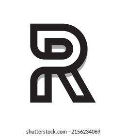 Outline Initial Letter R in Minimalistic Vector Linear style on isolated background. Simple Modern Style, Logo, Icon, Mark