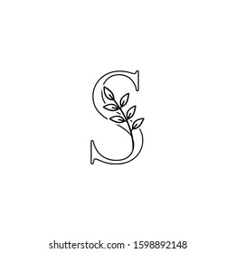 Outline Initial Letter S logo icon. Monogram Nature Floral leafs  vector design concept on black and white color.