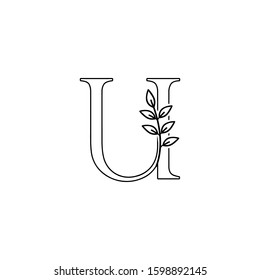 Outline Initial Letter U logo icon. Monogram Nature Floral leafs  vector design concept on black and white color.