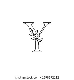 Outline Initial Letter Y logo icon. Monogram Nature Floral leafs  vector design concept on black and white color.