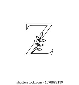 Outline Initial Letter Z logo icon. Monogram Nature Floral leafs  vector design concept on black and white color.