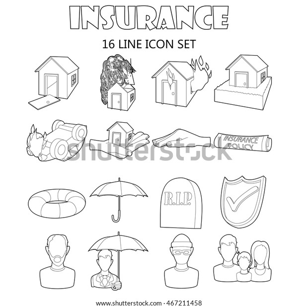 Outline insurance icons set. Universal\
insurance icons to use for web and mobile UI, set of basic\
insurance elements isolated vector\
illustration