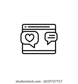 Esquema de la interfaz con el corazón y los iconos del chat para la comunicación del Web