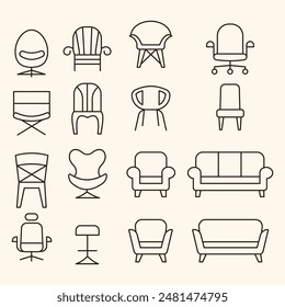 OUTLINE INTERIOR STOOL ICON SET