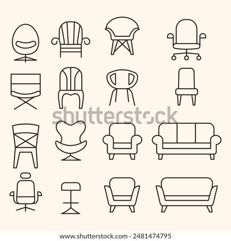 OUTLINE INTERIOR STOOL ICON SET