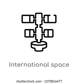 outline international space station vector icon. isolated black simple line element illustration from astronomy concept. editable vector stroke international space station icon on white background