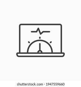 Icono de prueba de velocidad de Internet de contorno. Prueba de velocidad de Internet para la ilustración vectorial de portátiles. prueba de velocidad de internet Símbolo de web y móvil