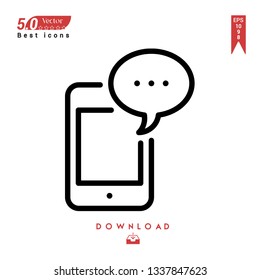 Outline ipad-with-message icon  vector isolated on white background. Graphic design, material-design, Best sellerr icons, mobile application, UI / UX design, EPS 10 format vec