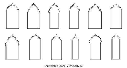 Outline Islamic Windows and Arches Design. A Vector Illustration Perfect for Ramadan and Eid Mubarak Celebrations.